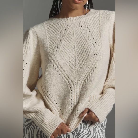 NWT! By Anthropologie Scalloped Collar Sweater in Ivory - Size 3X 🪑 - Picture 5 of 14